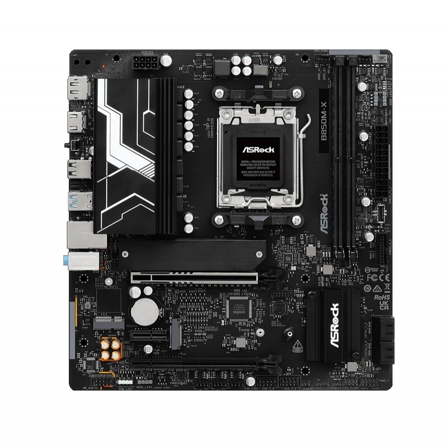MB ASROCK B850M-X R2.0/AM5 RYZEN SERIES 9000, 8000 Y 7000/DDR5 8200 MHZ/ PCIE GEN5M.2/1 PCIE 4.0X16/1 PCIE 3.0X1/AMD RDNA/1 BLAZING M.2/1 HYPER M.2/8 USB 3.2/2 USB C TRASERO Y FRONTAL/5 USB 2.0