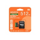 MEMORIA ADATA MICRO SDXC SPEED PLUS 512GB , U3/CL10/ V30/ A2 / 180MB/160 MB COMPATIBLE CON  PORTAIL, PC , TABLETA, CAMARA DE ACCION, PANORAMICA, DRONES, CON ADAPTADOR UD512GUI3V30A2SP-RA
