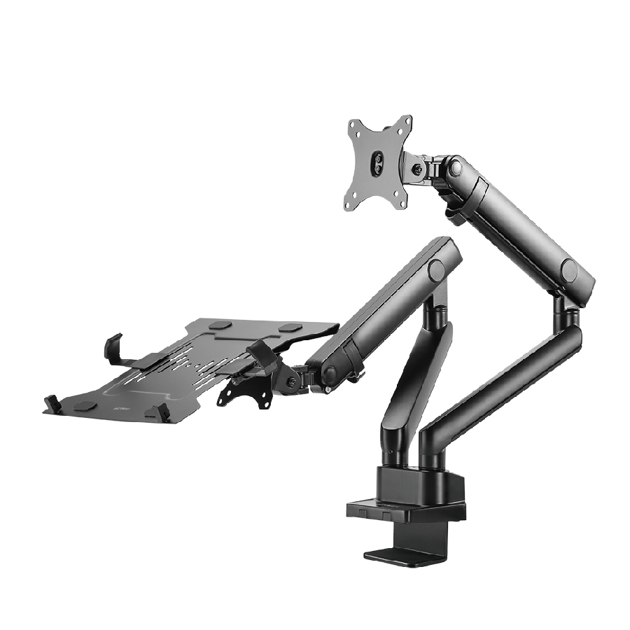 [AC-12408] SOPORTE ACTECK ENFORCE MOTION SM636 / PARA MONITOR 17-32 PULG Y LAPTOP 10-15.6 PULG / ROTACION AJUSTABLE / VESA 75-100MM / ADAPTADOR DE ESCRITORIO / MAX 8 KG POR BRAZO / NEGRO / AC-939645