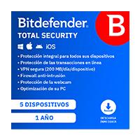 [SWS-3853] ESD BITDEFENDER TOTAL SECURITY MULTI DISPOSITIVOS / 5 USUARIOS / 1 AÑO (ENTREGA ELECTRONICA)