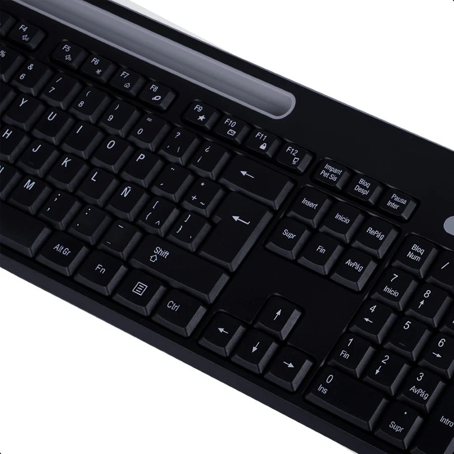 [KB-1176] KIT TECLADO Y MOUSE - TECHZONE - TZCOMBINA06 - INALAMBRICO USB A - BATERIAS AA/AAA - RANURA SOPORTE PARA MOVIL 8 PULGADAS