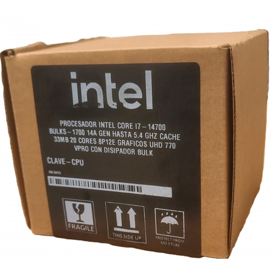 [CP-1499] PROCESADOR INTEL CORE I7-14700 S-1700 14A GEN /HASTA 5.4 GHZ /CACHE 33MB /20 CORES 8P12E /GRAFICOS UHD 770 /VPRO /BULK CON DISIPADOR INTEL BXTSRM1 FOR TRAY CPUS LGA 1700 SOCKET