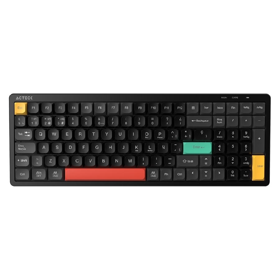 [KB-1201] TECLADO ACTECK TECHNO CORE TI780 / INALAMBRICO / BLUETOOTH / USB-C / ESPAÑOL / 101 TECLAS / WIN / MAC / ANDROID MEMBRANA / 98% QWERTY / RGB / NEGRO / AC-945875