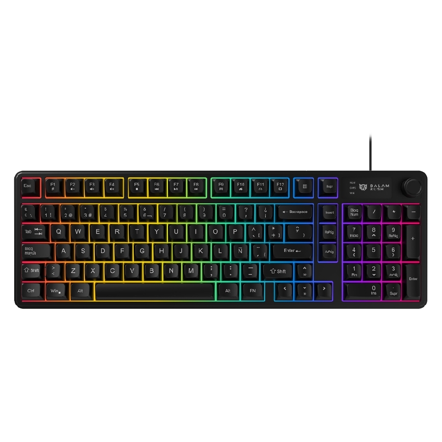 [KB-1194] TECLADO GAMER ALAMBRICO BALRAK PRO KG490 / MEMBRANA 96 / 98 TECLAS PERILLA / USB-C / RETROILUMINACION / ANTI-GHOSTING / AZENDER SERIES / NEGRO / BR-945820