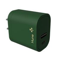 [AC-10526] CARGADOR DE PARED HUNE HURON SUSTENTABLE 2 PUERTOS (USB A + TIPO C) CARGA SIMULTANEA (BOSQUE)