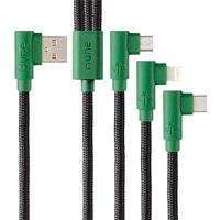 [CB-2597] CABLE 3 EN 1 MICROUSB/TIPO C/LIGHTNING HUNE HIEDRA SUSTENTABLE TRENZADO 90ª 1.2M COMPATIBLE CON IPHONE (BOSQUE)
