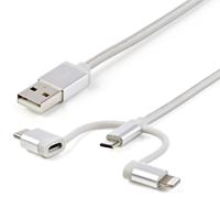 [CB-1830] CABLE TRENZADO DE 1M USB A LIGHTNING USB-C Y MICRO USB - CABLE CARGADOR PARA TELFONO CELULAR IPHONE IPAD TABLET - STARTECH.COM MOD. LTCUB1MGR